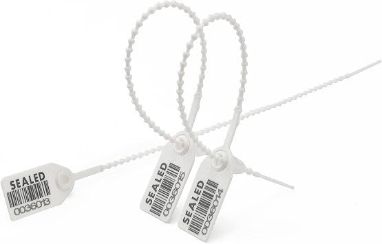 500 White Plastic Barcode Seals, Numberd Plastic Tamper Seals Security Tags, Pull-Tite Safety Zip Ties, Tamper Proof Tags Plasic Locks for Fire Extinguishers