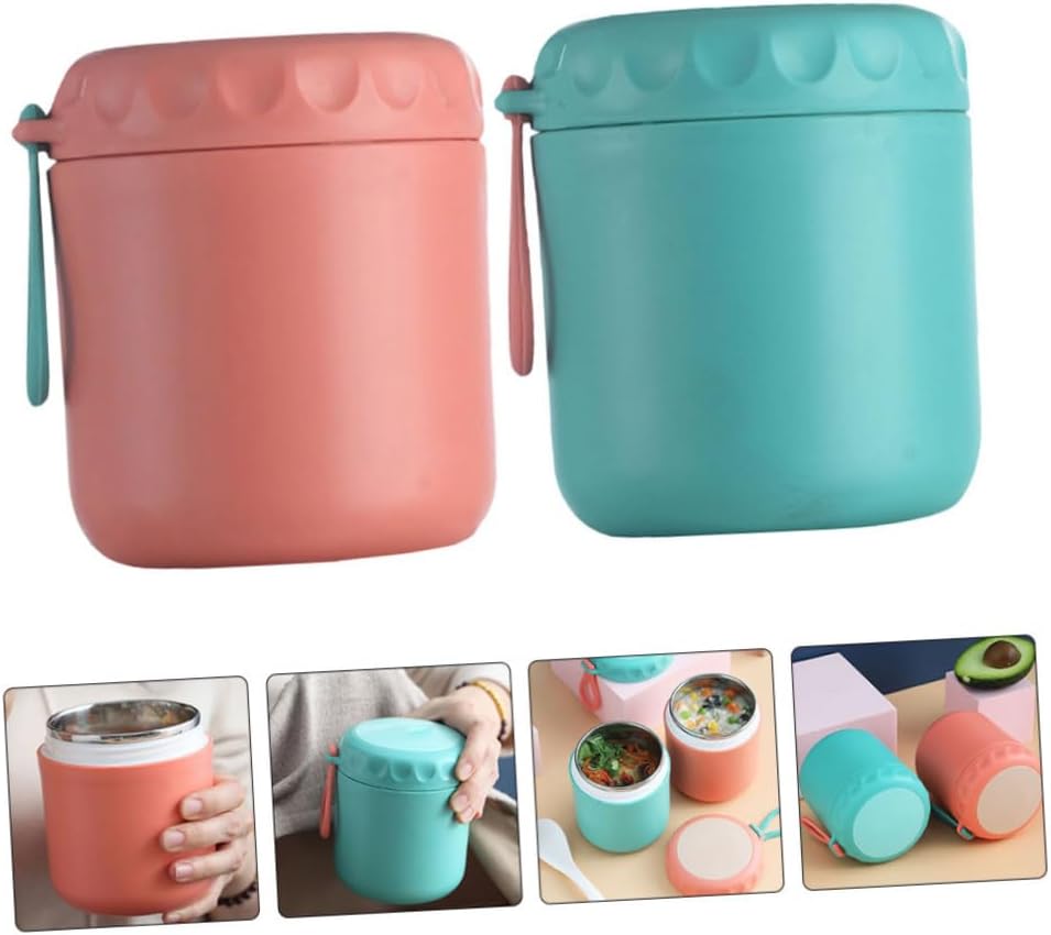 2pcs Portable Insulated Soup Cup Stainless Steel Breakfast Container Sealed Design Home Use