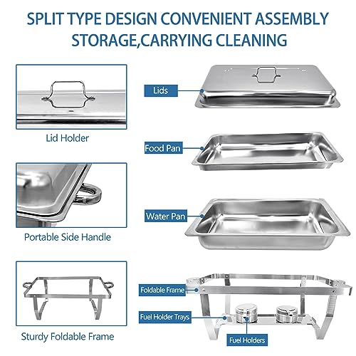 JSTUOKE 4 Pack Chafing Dish Buffet Set High Grade 8QT Stainless Steel Chafer Complete Set, 8 QT, Alpine Gray Handle