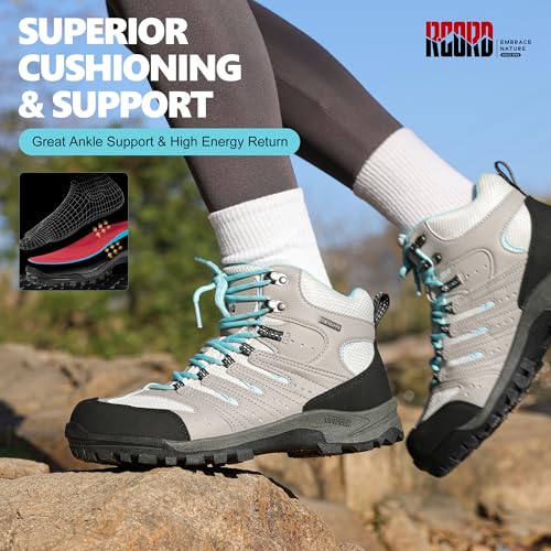 Image of R CORD Womens Hiking Boots Waterproof Slip-Resistant Cushioned Support Durable for Hiking, Travel, Rainy Days, Camping, and Outdoor Adventures