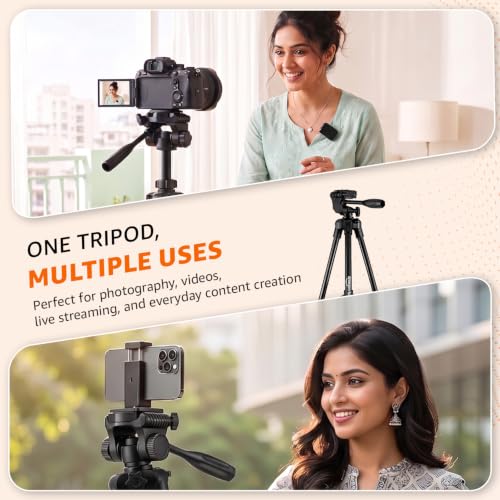 Image of Amazon Basics 60-Inch Aluminium Tripod for DSLR & Camera, 5kg Load Capacity, Portable Lightweight with 360 Ball Head, Clip Lock System & Carry Bag, for Photography & Video Recording