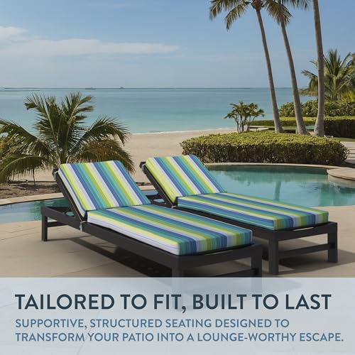 California Umbrella Outdoor Chaise Lounge Cushion, 24 x 78 Inch, Premium Outdoor Densified Fiber, Fade Resistant, Sunbrella Fabric, Patio Lounger Cushion with Fabric Ties, Seville Seaside by California Umbrella - Image 2