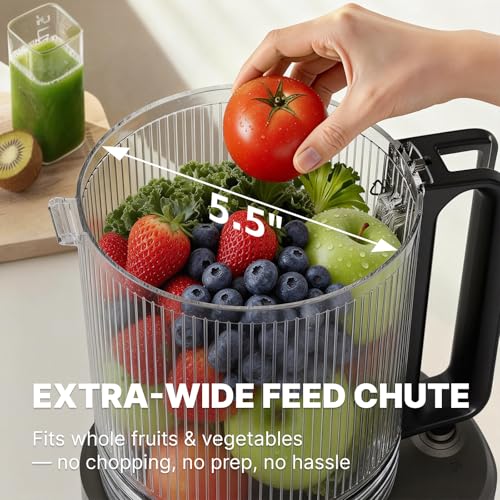 Cold Press Juicer, 5.5inch Wide Feed Chute Juicer Extractor Machine, Slow Masticating Juicer for Whole Vegetables & Fruits, Black - Thumbnail 2