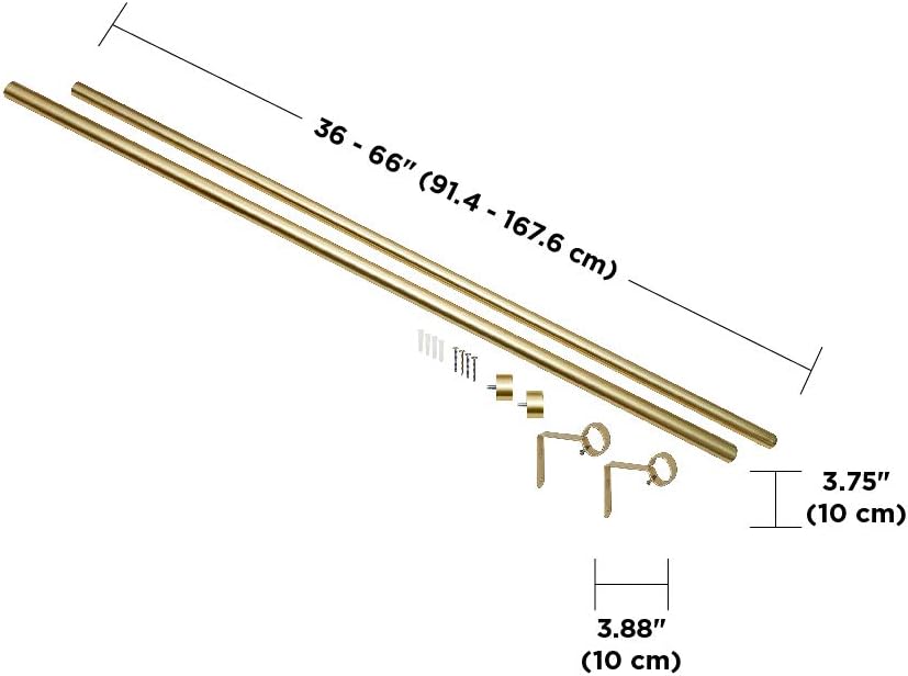 Umbra Cappa Curtain Rod, Includes 2 Matching Finials, Brackets & Hardware, 36 to 66-Inches, Brass