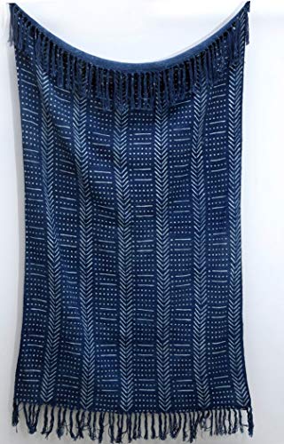 Trade Star Indigo Mudcloth Print Throw100% Cotton Soft Tassel Blanket Ethnic Block Print Throw Couch Blanket Decorative Rustic Throw For Bed/Couch/Sofa (Indigo Snow (120 X 170 Cms)) #TOP19
