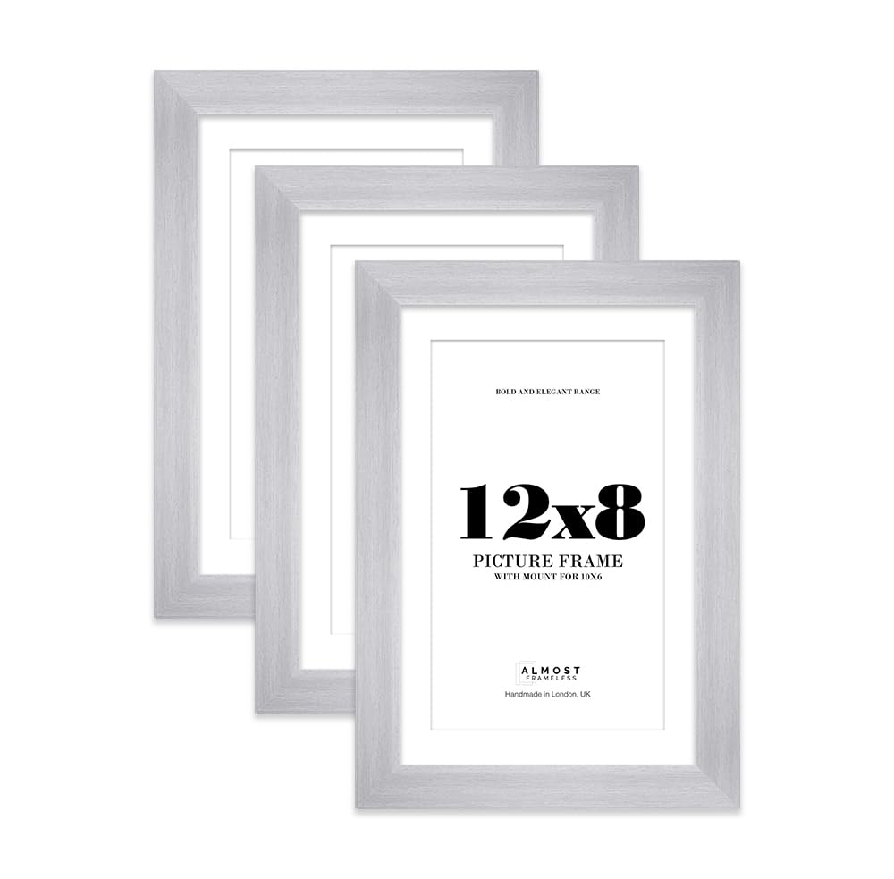 12x8" Silver Frame With Mount for 10x6" Pictures 28mm Edge Portrait and Landscape Display with Wall Hooks and Kickstand, 3 Pack