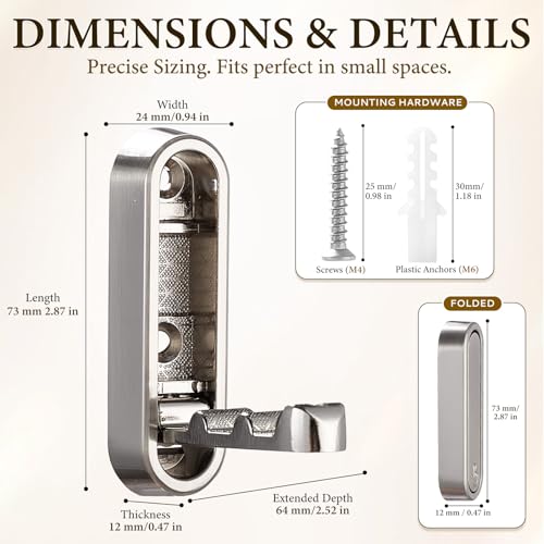 Foldable Wall Hooks, 2 Pack Silver Heavy Duty Coat Hooks, Screw Mounted by CHAFURIO - Used condition - Image 2