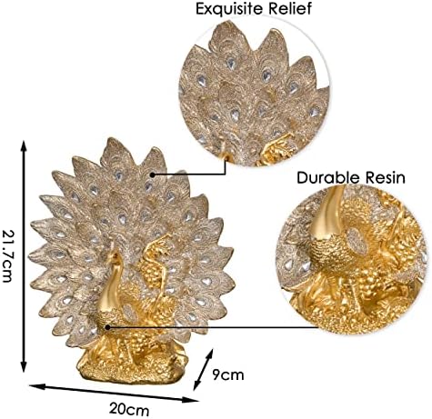 TERESA'S COLLECTIONS Modern Luxury Gold Peacock Ornaments for Living Room, Resin Peacock Statues Sculptures Figurines, Peacock Gifts for Home Accessories, Table Decorations Centerpiece, 21.6cm Tall