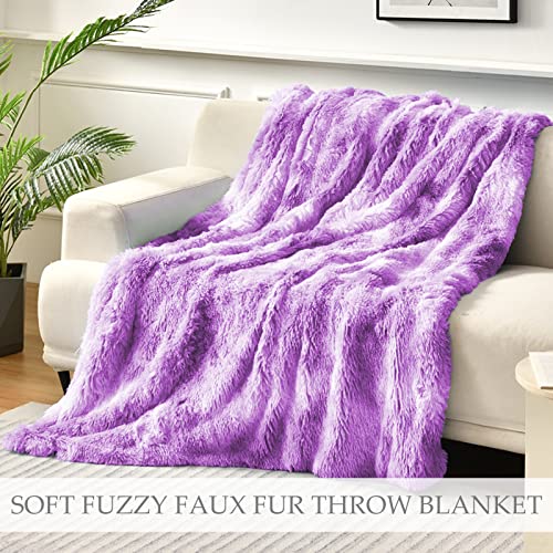 Exclusivo Mezcla Super Soft Fuzzy Faux Fur Throw Blanket, Fluffy Plush Cozy Reversible Shaggy Sherpa Fleece Blankets And Warm Throws For Couch Sofa Bed, 50X60 Inches, Purple #TOP2