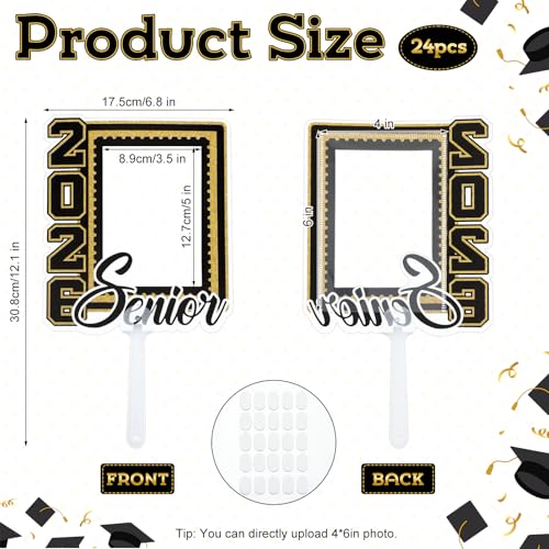 Junkin 24pcs Graduation Fans Custom Face Fans with Handle Double Sided Personalized Big Head Cutout on a Stick Class of 2026 Grad Photo Props Blank DIY Frame for Graduate Party Souvenirs(Black)