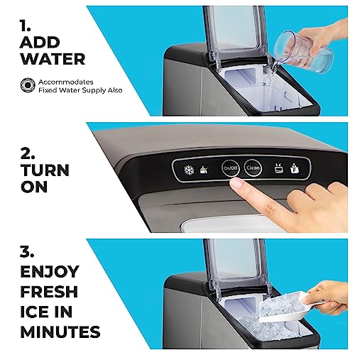 Mueller Countertop Nugget Ice Maker – Quiet, Heavy-Duty Ice Machine, 30 lbs Daily, 3 QT Tank, Compact & Portable, Includes Basket - Self-Cleaning Feature