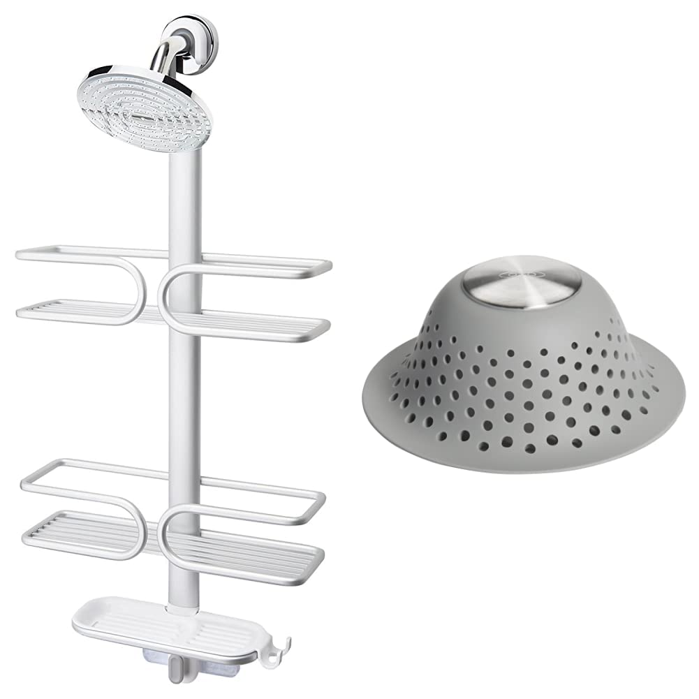 OXO Good Grips Aluminum Shower Caddy and Silicone Tub Drain Protector