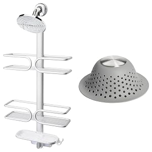 OXO Good Grips Aluminum Shower Caddy and Silicone Tub Drain Protector