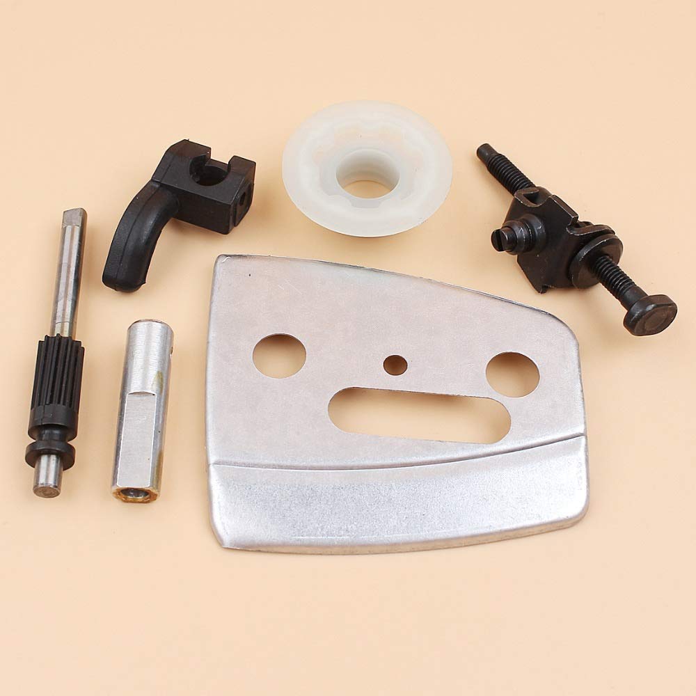 Placa de Barra tensora de Cadena de Recogida de Engranaje helicoidal de Bomba de Aceite Compatible con Piezas de Motosierra Husqvarna 340, 345, 350, 353, 346 XP 346XP