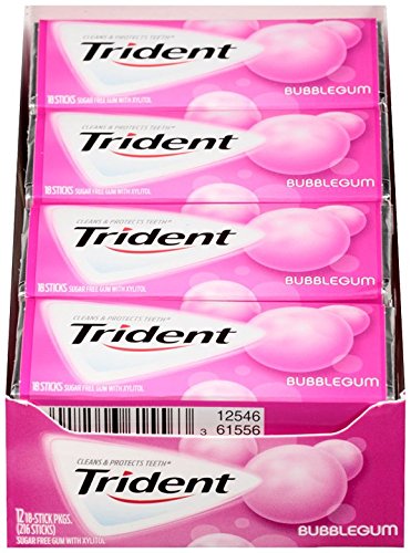 Trident Sugar-Free Gum, Bubble Gum Flavor, 18 Count (Pack of 12)