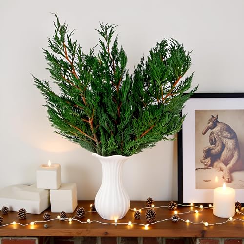 12OZ Preserved Real Pine Leaves Branches, 4 Pcs Natural Fragrance 17'' Natural Greenery Plants Pine Twigs Stems Pine Needles Evergreen Picks for Garland Wreath Decoration