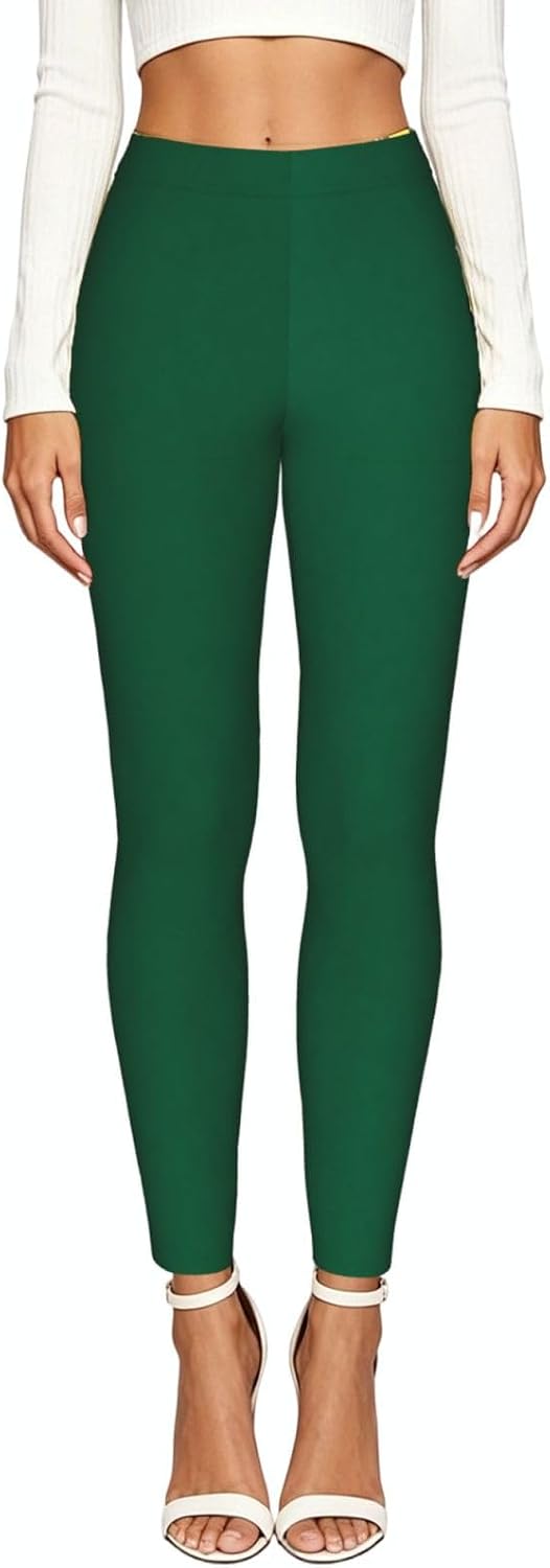 Dark Green Stretch Leggings,Opaque Printed Elasticity Pants for Workout | Tummy control,Comfortable and breathable,Not tie your legs tightly