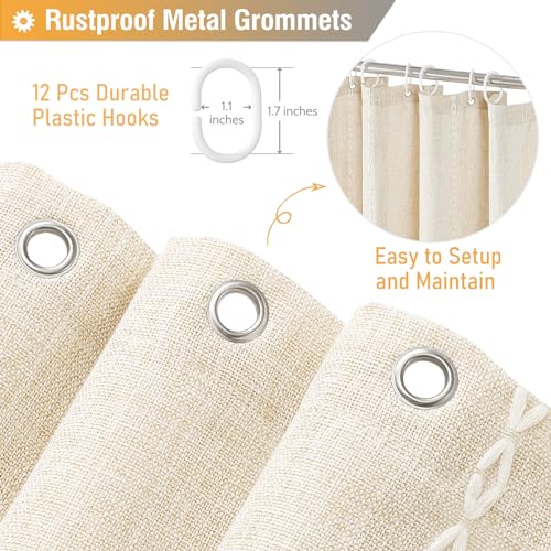 BTTN Boho Farmhouse Shower Curtain, Linen Rustic Weighted Striped Cloth Shower Curtain Set with Tassel, Water Repellent, Bohemian Vintage Country Fabric Shower Curtain for Bathroom, Cream/Beige, 72x72 - Image 6