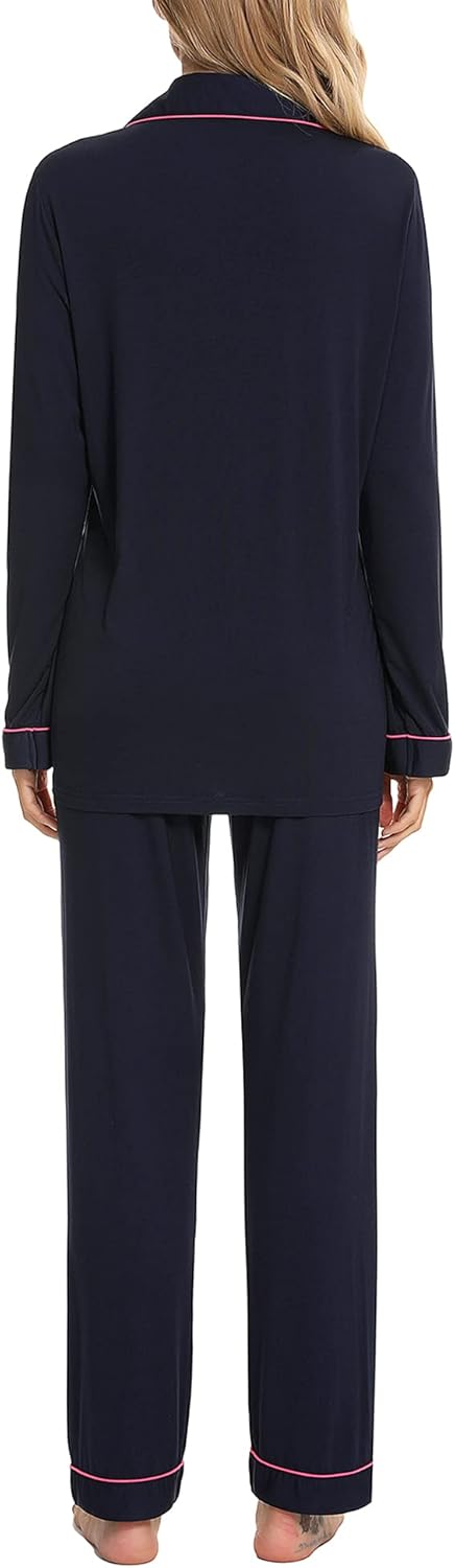 Anjue Pajamas for Women Soft Button Up Pajama Set Long Sleeve Shirt and Pajama Pants Lounge Sets S-XXL - Image 4