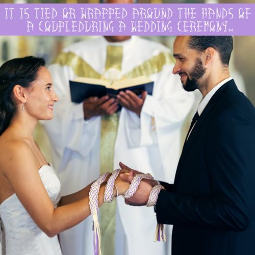 Image of Handfasting Cord for Wedding Braided, Weaving Purple, Simple | Hand Fasting Ceremony Rope with Gold Celtic Clasp, Rustic Cotton for Catholic Lasso Tradition, Unity Ritual Tying Supply