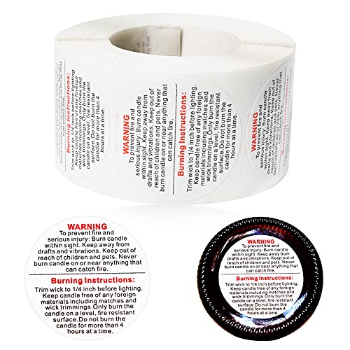 Aslanka Candle Warning Labels, 1.5 Inch Round Shape Candle Warning Stickers, 500Pcs Waterproof Candle Labels, Safety Warning Labels for Candles, Jars, Candle Tin Containers-1 Roll