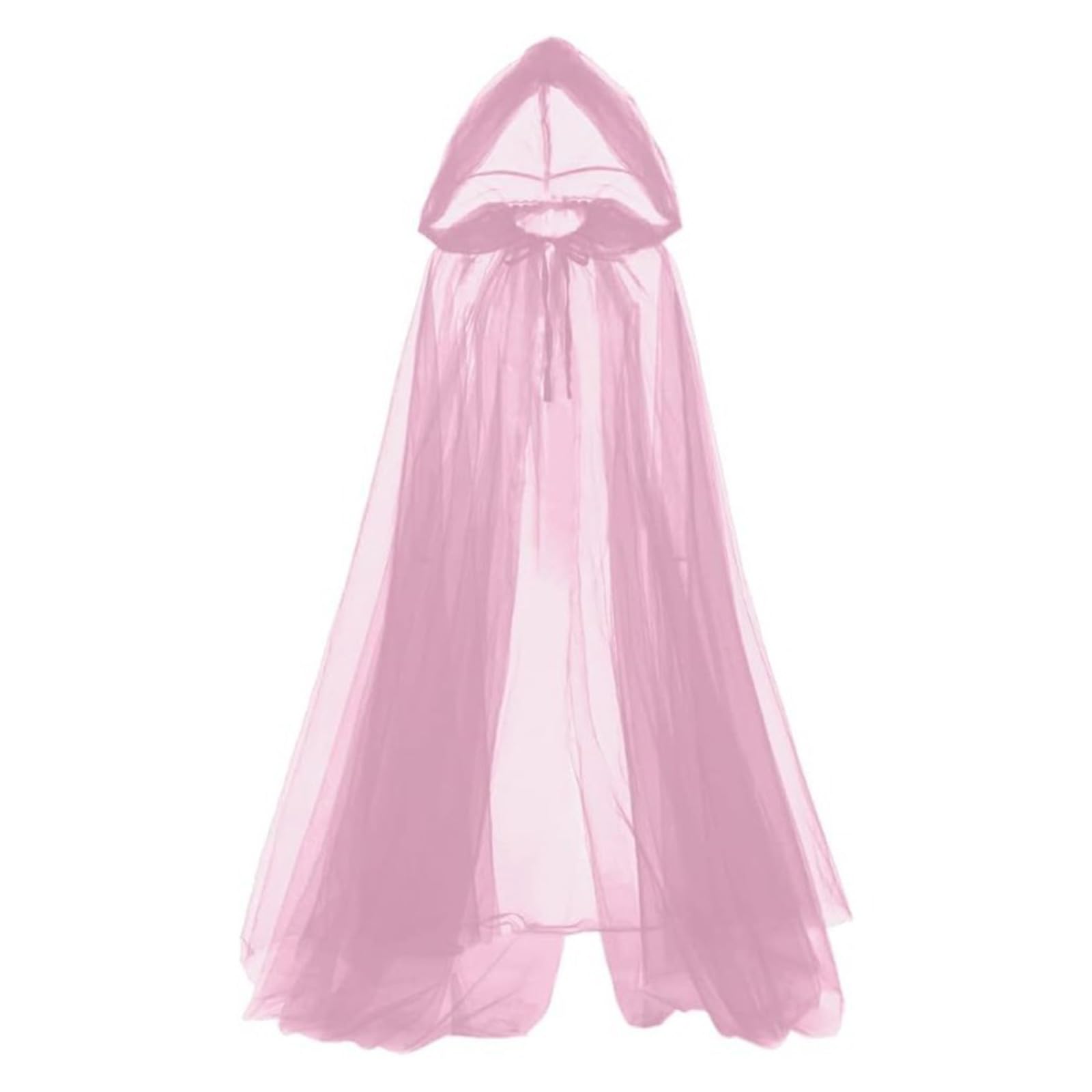 alloneslife Seethrough Sheer Hooded Capes Ponchos Shawl Breathable Polyester Long Cloak For Outdoor Wedding Beach Event Gathering(Pink,150cm)