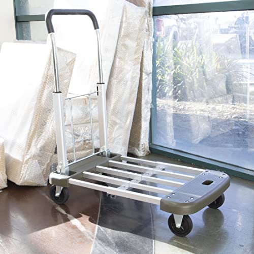 Mount-It! Foldable Push Cart, Utility Dolly Platform Cart, Adjustable Length, Folding Hand Truck, Portable Dolly for Moving Boxes, Appliances, Furniture, 330 lbs Capacity