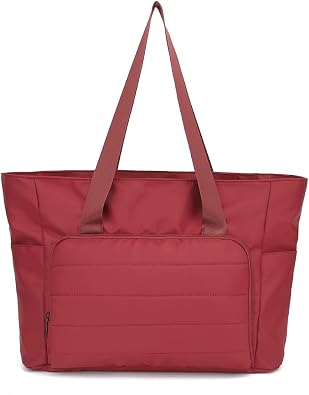 Laptop Tote Bag for Women, Large Nylon Work Bag Lightweight Quilted Shoulder Tote Handbag with Front Pocket for Travel, Work