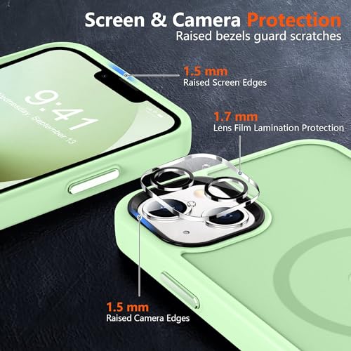 Image of MOCCA Magnetic Shockproof for iPhone 13 Case,Light Green | 13ft Drop | Compatible with MagSafe | w / Screen & Lens Protectors | Anti-Slip Matte | Raised Camera & Screen Lip | Ultra-Slim