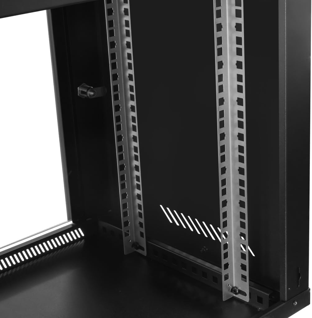 BASIC 19-дюймовый подвесной шкаф для монтажа в стойку 9U, 60x40x46,3 см, черный | Грузоподъемность 30 кг, стеклянные дверцы с замком, без задней стенки, стальная конструкция