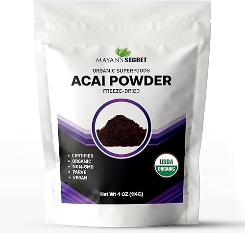 Mayan's Secret Polvo orgánico de bayas de acai, 4 onzaspaquete  Grasas omega de superalimentos crudos liofilizados