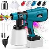 Elikliv 電動スプレーガン 塗装ガン コードレス 小型 充電式 噴射量・噴霧幅・角度調整可能 油性・水性塗料対応 家庭用ペイントスプレー DIY用 木材・プラスチック・金属などに対応 マキタ18Vバッテリー互換 800ml大容量タンク2個・銅製ノズル5種付属 (本体のみ、ブルー)