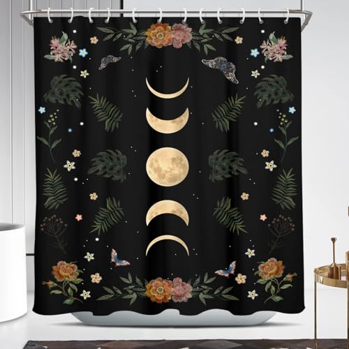 Coxila Moon Phase Shower Curtain Long Wide Moonlit Goth Gothic