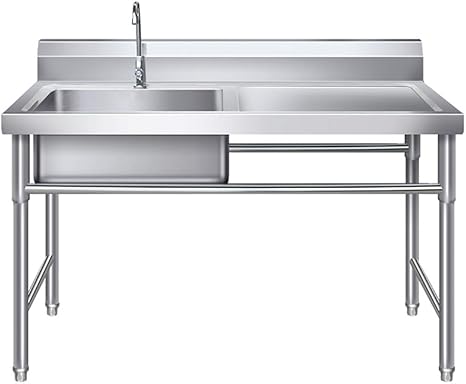 Amazon Com Commercial Sink Kitchen Wash Basin Stainless Steel 1 Compartment With Worktable Hygienic Robust For Outdoor Indoor Garage Kitchen Laundry Industrial Scientific