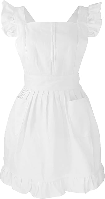 LilMents Kids Retro Adjustable Ruffle Apron Kitchen Baking Maid Costume (White)