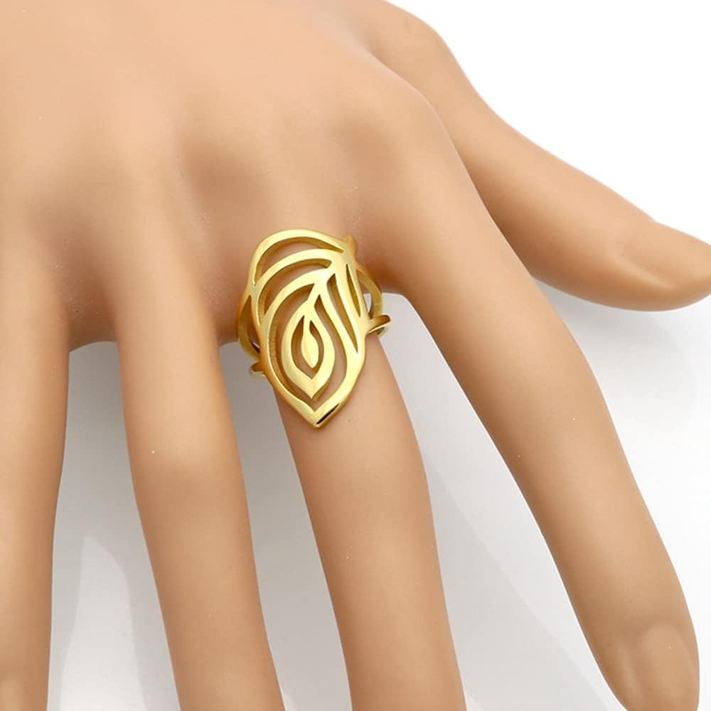 Jude Jewelers Stainless Steel Leaf Flower Style Chunky Curb Wedding Promise Statement Wrap Style Ring - Image 4