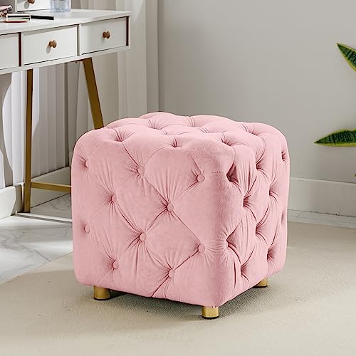 Setawix-Velvet-Bedroom-OttomanUpholstered-End-TableButton-Tufted-Vanity-Stool-ChairLiving-Room-Foot-Rest-Ottomans-StoolsCushioned-Entryway-Window-Seating-with-Gold-Metal-Legs-Pink Setawix Velvet Bedroom OttomanUpholstered End TableButton Tufted Vanity Stool ChairLiving Room Foot Rest Ottomans StoolsCushioned Entryway Window Seating with Gold Metal Legs Pink