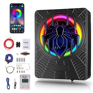 Hodozzy 1200W RGB-Subwoofer, Schlanker Unter-Sitz-Subwoofer für Autos und Verstärker-Paket mit RGB-Beat-Synced-Licht, individuelle Steuerung für Tiefpass/Verstärkung/Bassan... Tiefer Bass