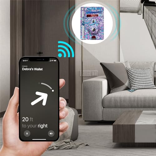 SITHON Slim Minimalist Front Pocket Wallet with Built-in Case Holder Compatible with Airtag, RFID Blocking Credit Card Holder with ID Window Wallet Case Cases for Men Women, Paisley Purple3