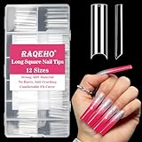 RAQEHO 240PCS Nail Tips - 12 Sizes C Curved Long Square, 2XL Extra Long Fake Nails, Clear Press On NailTips, Half Cover Tips Stuff for NailExtensions, XXL Long NailsSupplies for Nail Salon Home DIY