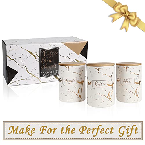 White Kitchen Ceramic Canister Sets - Airtight Set Of 3 Coffee Sugar Tea Storage Containers Pots Jars With Bamboo Lid For Farmhouse Kitchen Counter,1178Ml(39.83Oz) #TOP1