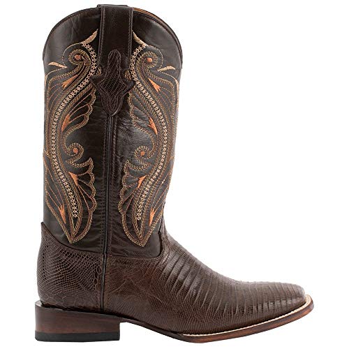 Image of FERRINI Men's Taylor Teju Lizard Square Toe Leather Heeled Western Boots, Chocolate, 11.5 D