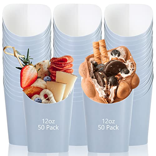 50 Pcs Charcuterie Cups French Fry Holder 12Oz Disposable Paper French Fry Cups Paper Appetizer Cups Ivory Board For All Occasions Suitable For Baby Shower Party Waffle Popcorn Food Takeout (Blue) #TOP8
