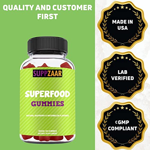 Suppzaar Vegan Superfood Gummy Vitamins. Superfruit Gummies W/Vitamin A C E Organic Silica. Superfood For Collagen Formation, Beauty & Glow. Plant-Based, Non-Gmo, Gluten-Free, Gelatin-Free. 60 Count #TOP4