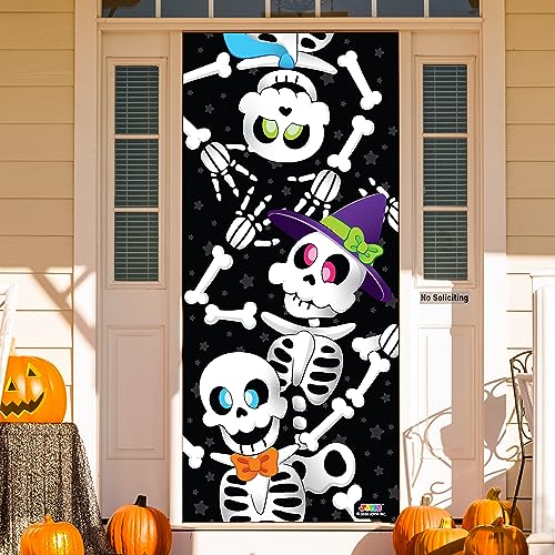 Image of JOYIN 30 inchx72 inch Door Cover Skeleton Halloween Decorations Indoor, Home Decor Haunted House Stickers Party Supplies Favors for Garage Window Wall Cover Cute