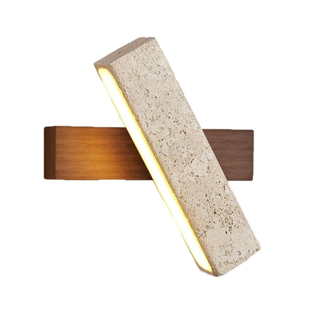 Feitengda Walnut Modern Creative Travertine Wall Sconce Japanese Wood Base Bar Shaped Accent Wall Light Minimalist Stone Shade Wall Lamp Fixture For Bedroom Hallway Living Room Study(Walnut)