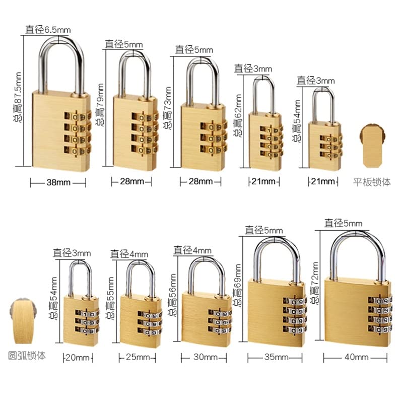 Vorhängeschloss-Schlosscode-Vorhängeschloss Vorhängeschloss, Code-Schließfach, Gehäuse aus Kupfer, Edelstahl, Vorhängeschloss aus massivem Messing, Zahlenkombination, Passwort, Geheimcode for Fitnesss