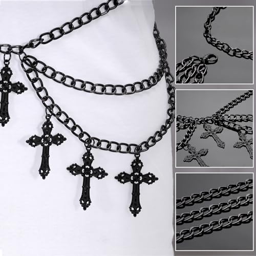 Milakoo Cross Pendant Waist Chains for Women Y2K Goth Punk Style Multilayer Chain Belt Grunge Cross Belt3
