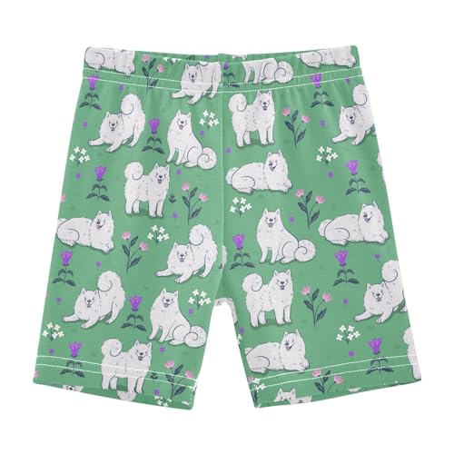 JHKKU Girls Cute Samoyed Dog Shorts Cotton Cartwheel Bike Kids Biker Under Dress Dance Short Girl Clothes 6T