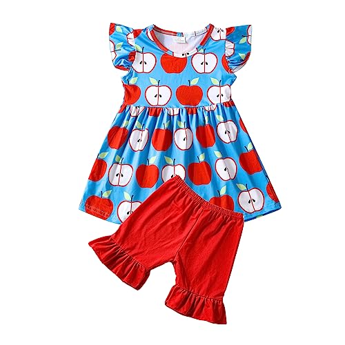 Toddler Girls Back to School Pencil Outfits Set Causal Flutter Sleeve Ruffle Bottom Dress Summer Clothes 7-8Y